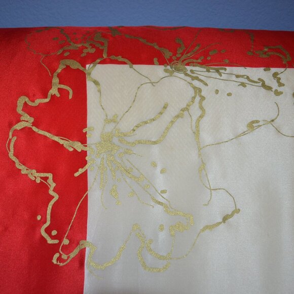 Anne Klein Silk Scarf, Signed, 40 Inches Square, Vintage Cream and Red with Gold - Picture 10 of 10